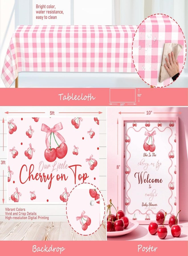 Hombae Cherry on Top Baby Shower Decorations - Baby Girl 136 PCs Cherry Themed Baby Shower Party Supplies with Backdrop, Balloon Garland, Cake Topper, Mom to be Sash - Image 5