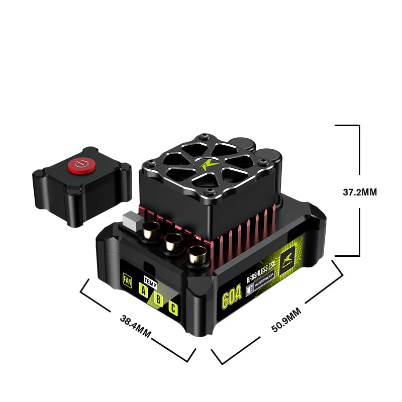 CROBOLL RE034 60A Independent Brushless ESC with Cooling Fan for RC Car RZ001 and XTSF10 3Wire Electronic Speed Controller Accessories Replacement - Image 4