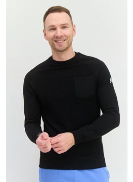 Men Crew Neck Brand Logo Long Sleeves Sweatshirt, Black