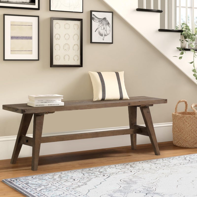 Wnutrees 47" Farmhouse Wood Bench, Dining Room Bench, Entryway Bench for Living Dining Room, Solid Wood, Easy to Assemble, Brown - Image 1