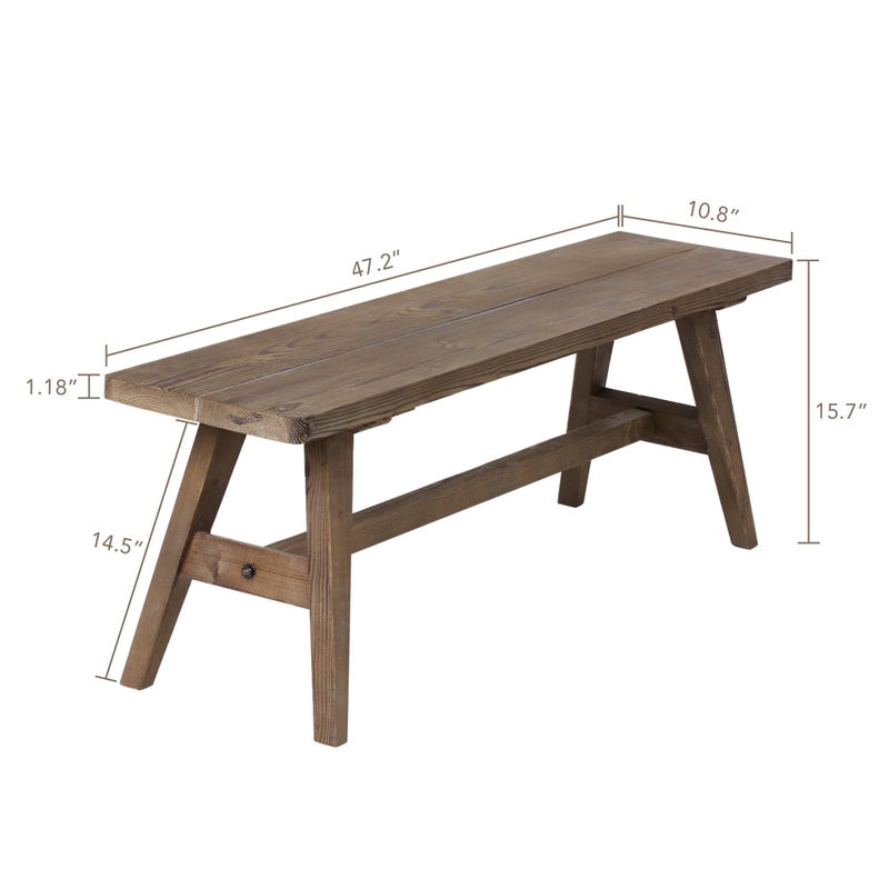 Wnutrees 47" Farmhouse Wood Bench, Dining Room Bench, Entryway Bench for Living Dining Room, Solid Wood, Easy to Assemble, Brown - Image 4
