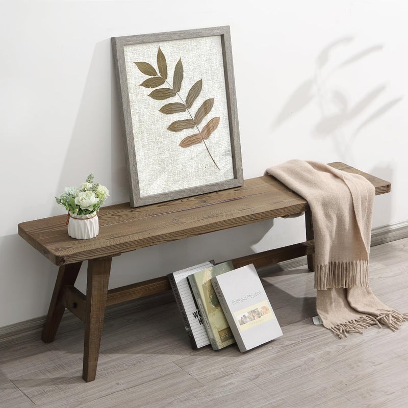 Wnutrees 47" Farmhouse Wood Bench, Dining Room Bench, Entryway Bench for Living Dining Room, Solid Wood, Easy to Assemble, Brown - Image 5