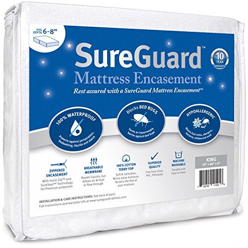 SureGuard Mattress Protectors King 68 in Deep SureGuard Mattress Encasement  100 Waterproof Bed Bug Proof Hypoallergenic  Premium Zippered SixSided Cover 