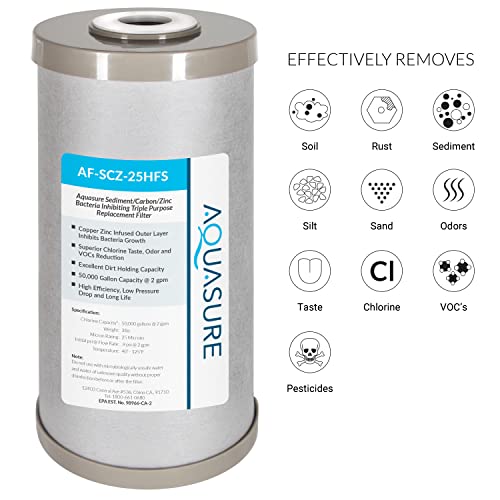 Aquasure Fortitude V2 Series Sediment/Carbon/Zinc Bacteria Inhibiting Triple Purpose Replacement Filter - Standard (Sediment/Carbon/Zinc, Standard) - Image 2