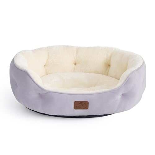 Bedsure Dog Beds for Small Dogs Round Cat Beds for Indoor Cats Washable Pet Bed for Puppy and Kitten with SlipResistant Bottom 20 Inches Misty Lilac