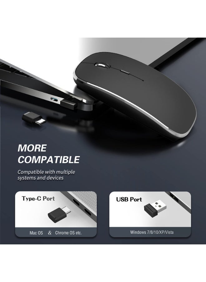 Q23S Rechargeable Silent Wireless Mouse, Dual Mode USB-A & Type-C with 3 Adjustable DPI for Laptop, Mac, PC - Black - Image 3