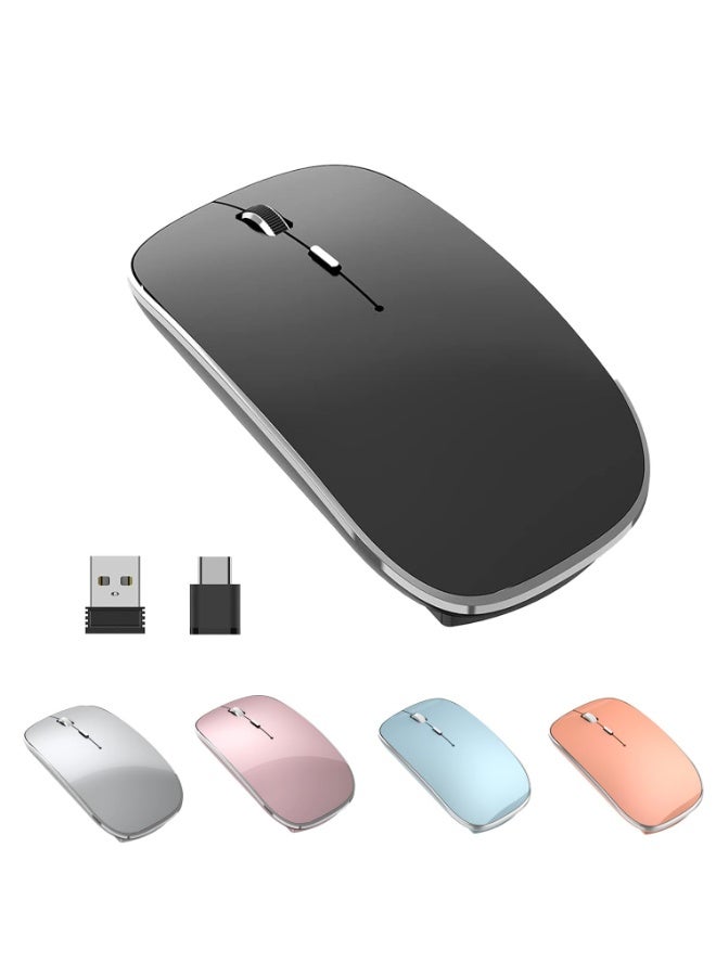 Q23S Rechargeable Silent Wireless Mouse, Dual Mode USB-A & Type-C with 3 Adjustable DPI for Laptop, Mac, PC - Black - Image 1