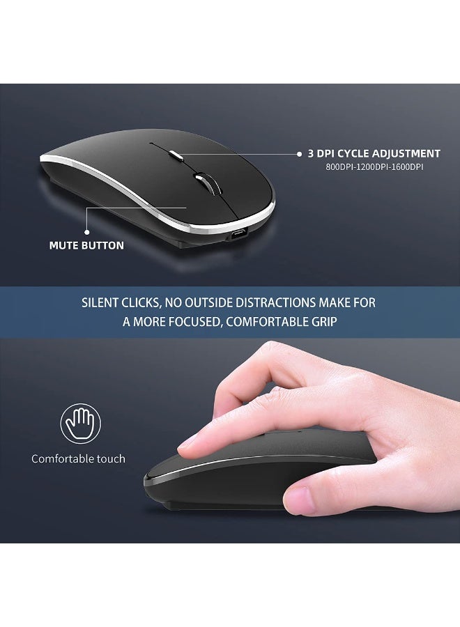 Q23S Rechargeable Silent Wireless Mouse, Dual Mode USB-A & Type-C with 3 Adjustable DPI for Laptop, Mac, PC - Black - Image 4