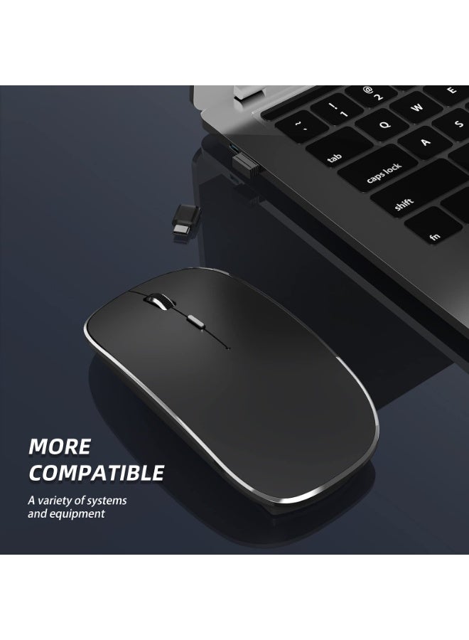 Q23S Rechargeable Silent Wireless Mouse, Dual Mode USB-A & Type-C with 3 Adjustable DPI for Laptop, Mac, PC - Black - Image 5