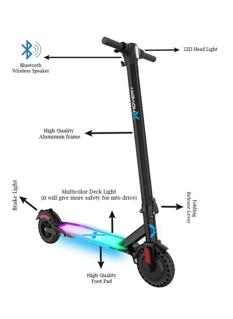 Hover - Hover  1 Edge Electric Foldable Scooter With LED Headlight and Bluetooth Speaker 15 MPH Max Speed 6 Miles Max Distance Black - Image 1