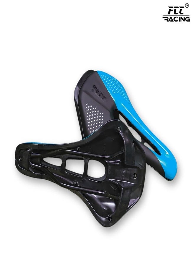 FCCRACING FCC Racing Comfortable PU Leather Bicycle Saddle (Blue-Black) with Wrench & Allen Key Combo - Lightweight, Shock-Absorbing Bike Seat for MTB & Road Bikes 330g Weight - Image 3