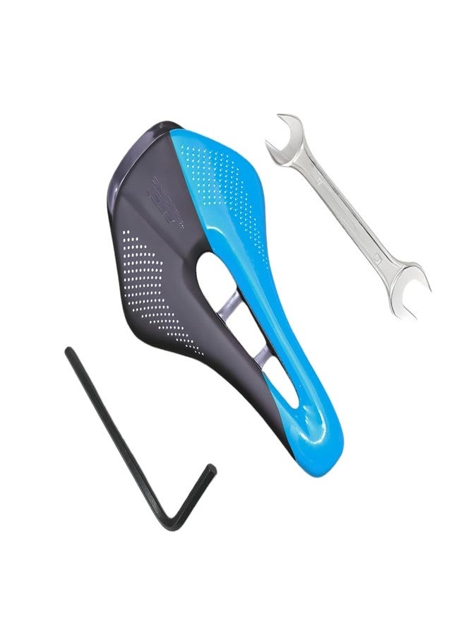 FCCRACING FCC Racing Comfortable PU Leather Bicycle Saddle (Blue-Black) with Wrench & Allen Key Combo - Lightweight, Shock-Absorbing Bike Seat for MTB & Road Bikes 330g Weight - Image 1