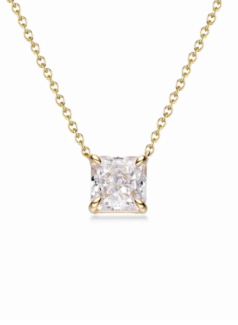 لافين جيوليري عقد نسائي مطلي بالذهب عيار 18 | مقاوم للتشويه | حجر زركون مكعّب درجة 5A بوزن 3 قيراط (8 × 8 مم) | هيبوألرجينيك مناسب للبشرة الحساسة | عقد عصري للنساء، هدية مجوهرات ذهبية مميزة - Image 1