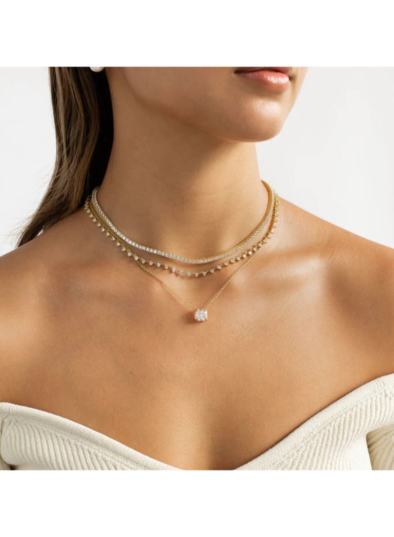 لافين جيوليري عقد نسائي مطلي بالذهب عيار 18 | مقاوم للتشويه | حجر زركون مكعّب درجة 5A بوزن 3 قيراط (8 × 8 مم) | هيبوألرجينيك مناسب للبشرة الحساسة | عقد عصري للنساء، هدية مجوهرات ذهبية مميزة - Image 3