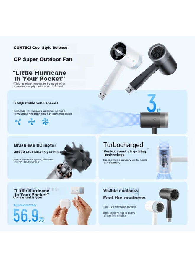 Cuktech Cool Style Cp Super Outdoor Mini Fan Handheld Portable High Speed Usb Rechargeable Power Bank Suitable For Outdoor Travel Black - Image 1