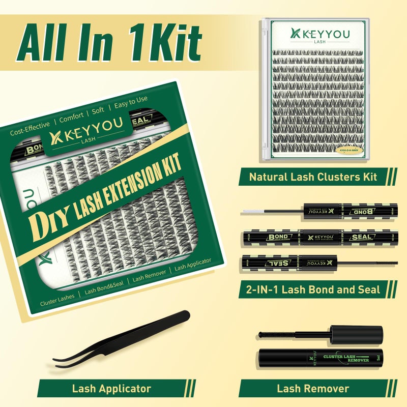 KEYYOULASH Lash Clusters Kit Thick 120pcs 8-18MIX Lash Extension Kit Volume Lash Clusters with Bond and Seal,Remover,Applicators for DIY Eyelash Clusters at Home (KY03 Kit) - Image 4