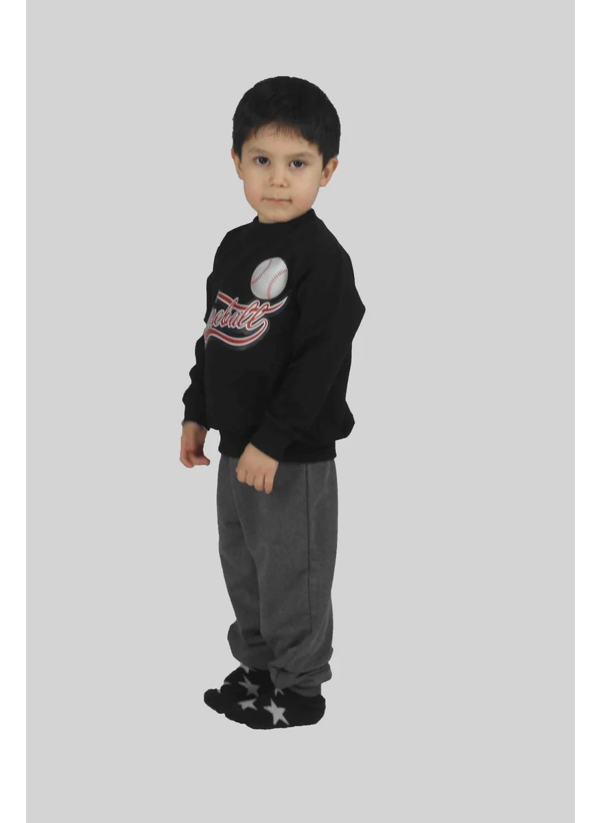 بلونس Boy's Printed Black Cotton Tracksuit Set