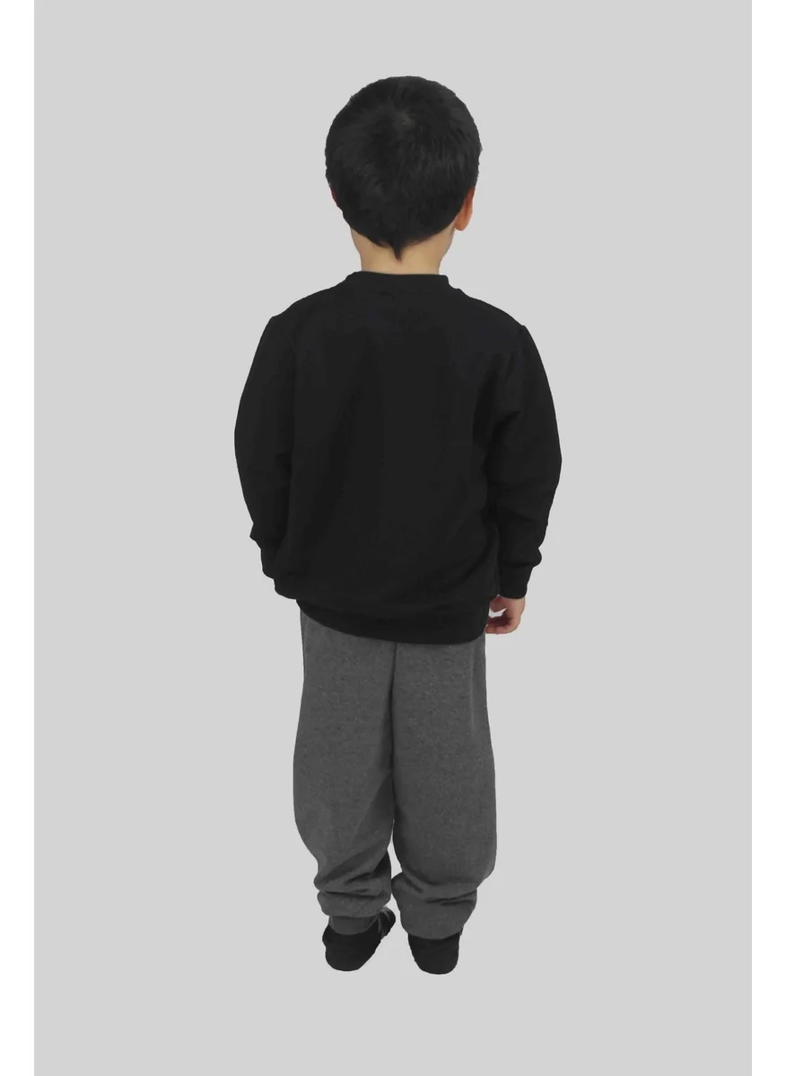 Bluence Boy's Printed Black Cotton Tracksuit Set