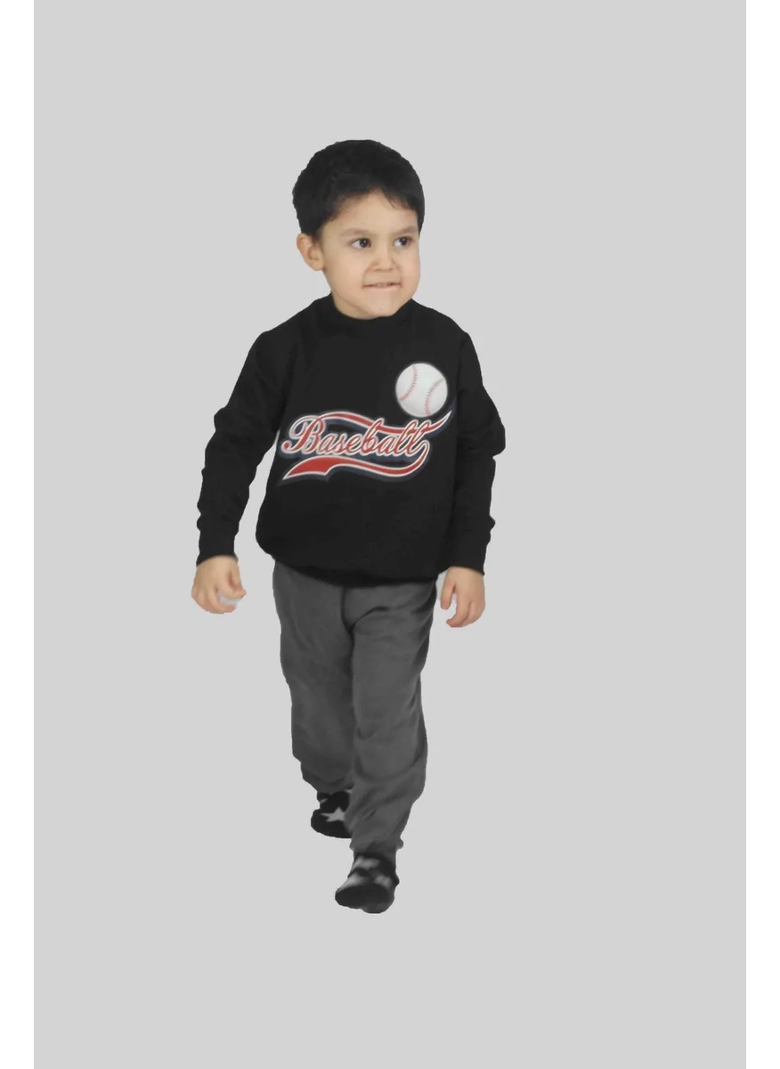 بلونس Boy's Printed Black Cotton Tracksuit Set