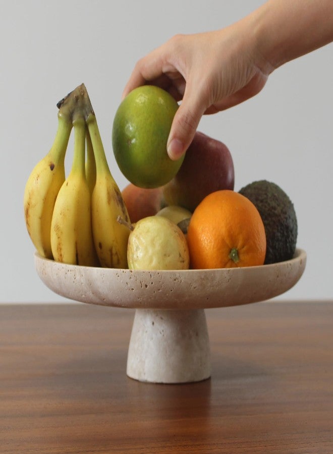 Nawgnail Natural Travertine Fruit Bowl for Kitchen Counter 10.2", Large Decorative Bowl Pedestal for Home Decor, Fruits Holder For Dining Table - Kitchen Organization - Image 5