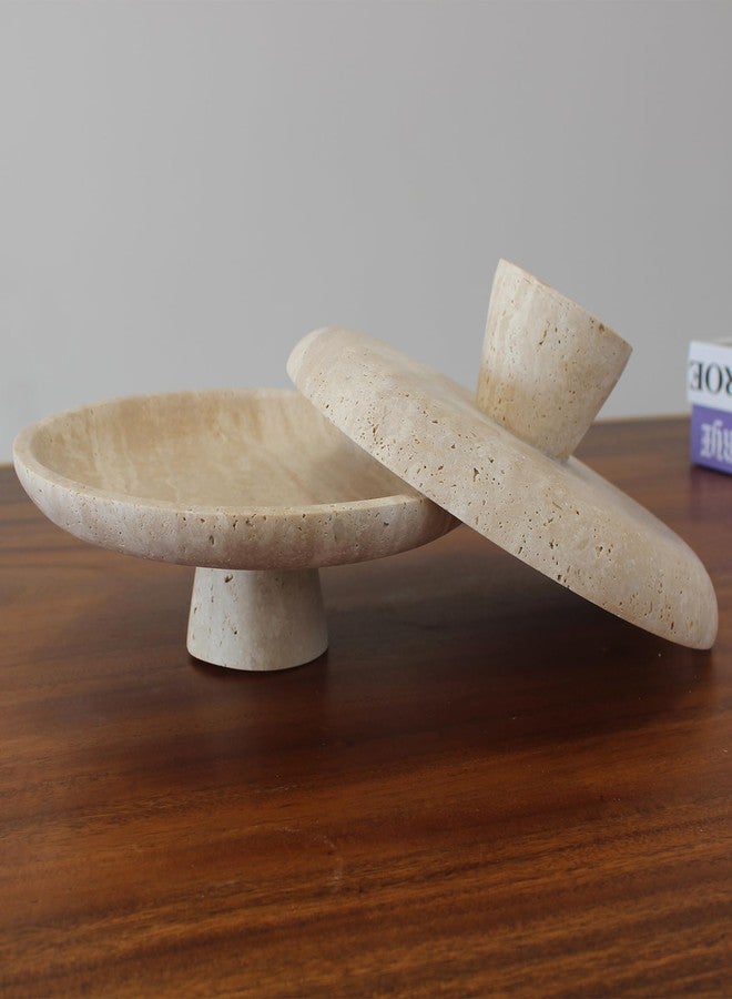 Nawgnail Natural Travertine Fruit Bowl for Kitchen Counter 10.2", Large Decorative Bowl Pedestal for Home Decor, Fruits Holder For Dining Table - Kitchen Organization - Image 4