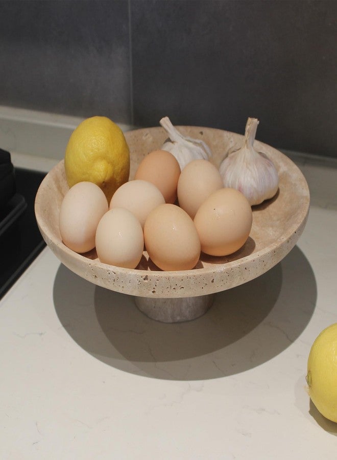 Nawgnail Natural Travertine Fruit Bowl for Kitchen Counter 10.2", Large Decorative Bowl Pedestal for Home Decor, Fruits Holder For Dining Table - Kitchen Organization - Image 3