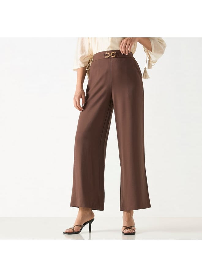 Iconic Iconic Buckle Detail Wide Leg Pants with Zip Closure and Pockets  - Image 1