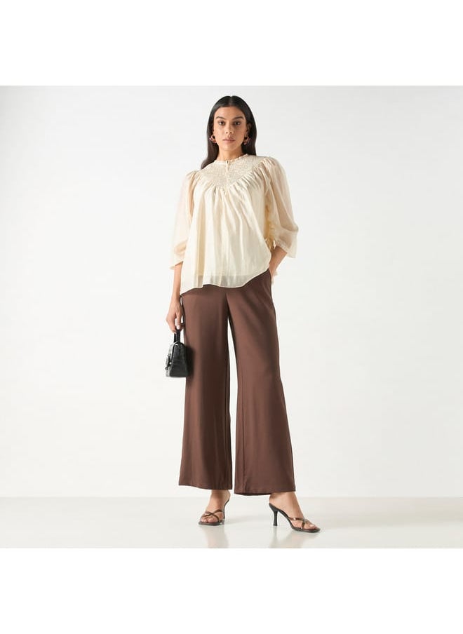 Iconic Iconic Buckle Detail Wide Leg Pants with Zip Closure and Pockets  - Image 2
