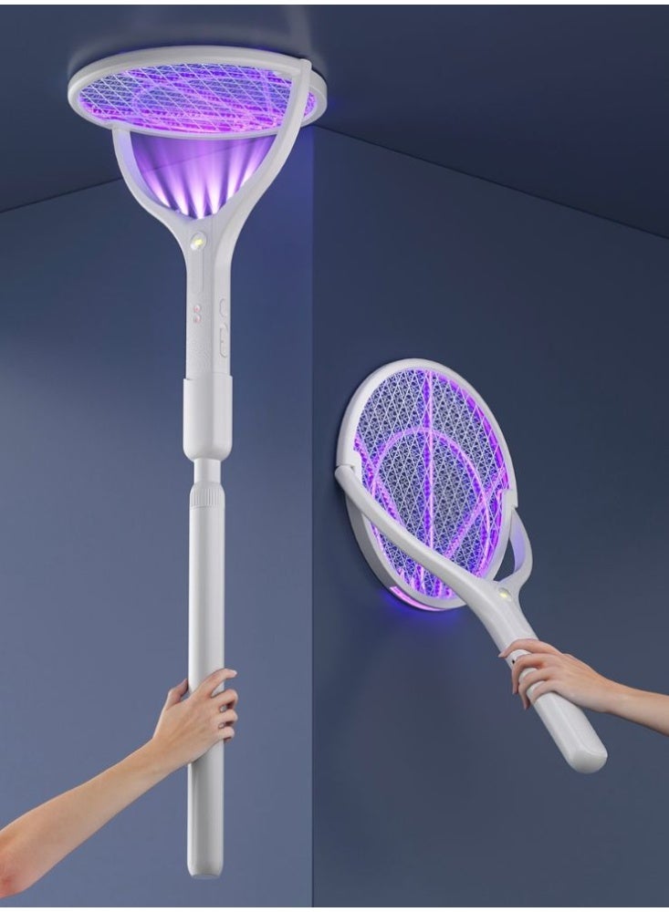 ORIONMAX Rechargeable Electric Mosquito Swatter Racket with Extendable Telescopic Handle, 90° Rotating Head, Green Light Mosquito Finder, 3000V High Voltage Bug Zapper, Fly Killer Trap for Indoor Home Bedroom Kitchen Garden - Image 1