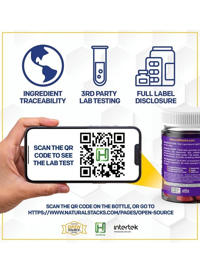 ناتشورال ستاكس حلوى صمغية من المغنيسيوم للنوم مع الميلاتونين - 200 ملغ سترات المغنيسيوم - حلوى صمغية من الميلاتونين لتحسين جودة النوم - مساعدة ليلية للبالغين مع البابونج - 30 قطعة قابلة للمضغ بنكهة التوت المختلط - Image 5