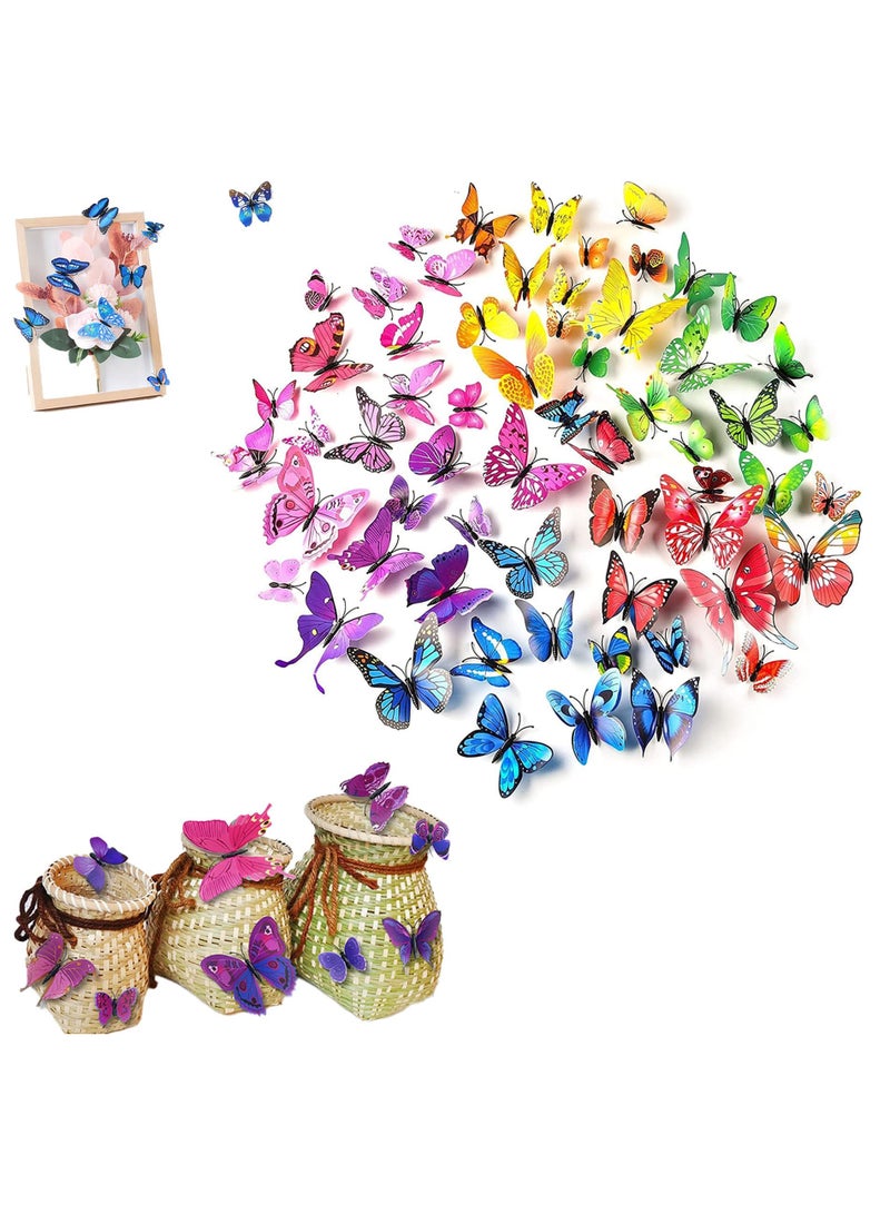 LEBOCADO 60Pieces 3D Butterfly Wall Stickers Set - Removable DIY Wall Art Decor For Home, Girls Bedroom And Party Decoration 5 Colors - MultiColor - Image 1