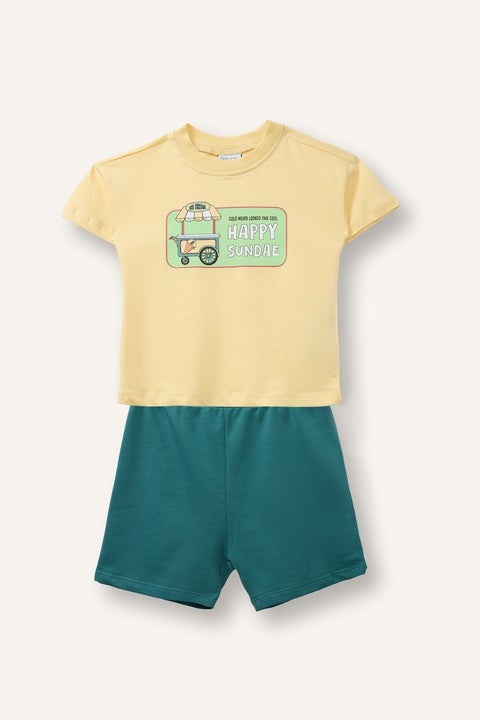 Yellow BabyBoy Baby Girl Food Print 2 Piece Set Casual