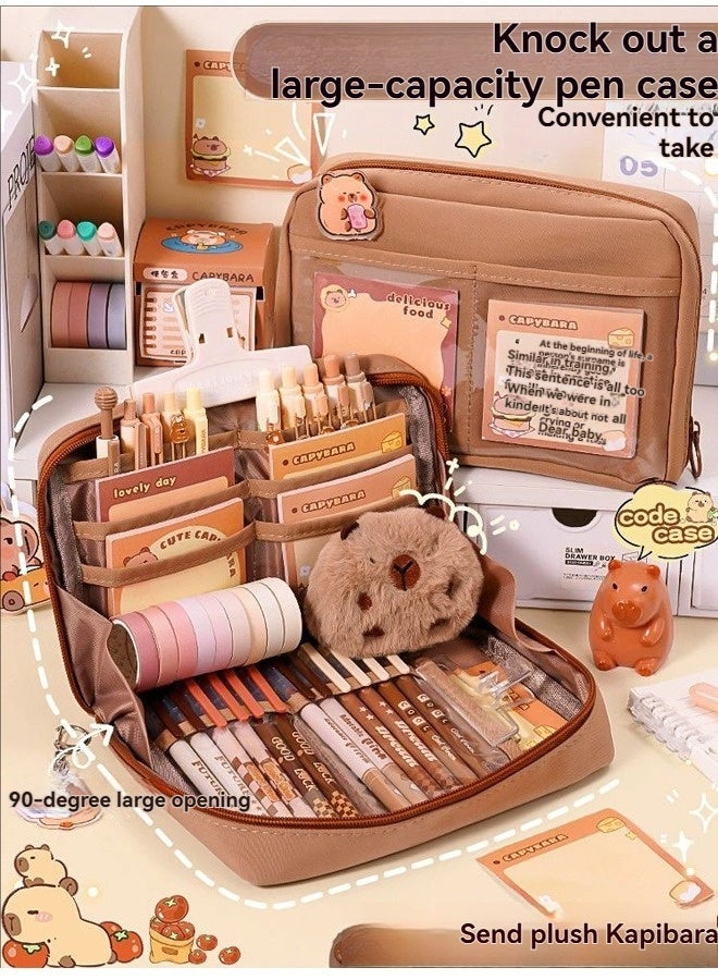 بيوينتي قضية القلم Capybara لطيف, مجموعة هدية القرطاسية, الكرتون مدرسة الإمدادات مجموعة مع 12 مقصورات القلم حقيبة,, ملصق للأطفال مكتب الطالب - Image 5