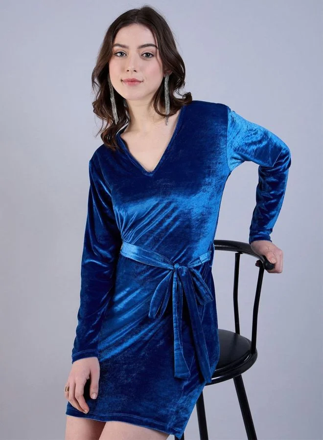 Women Regular Fit Solid V-Neck Long Sleeve Wrap Dress