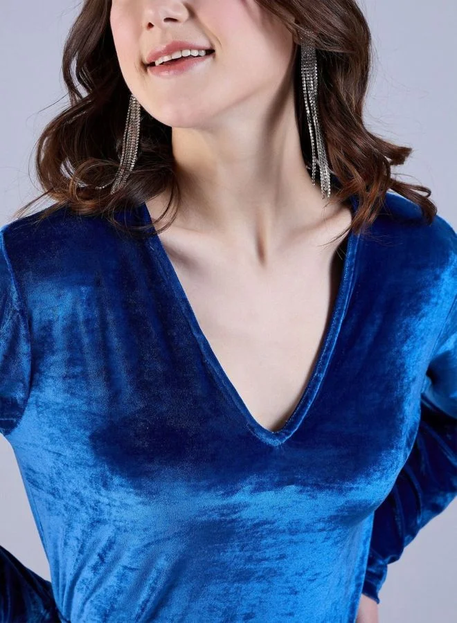 Freehand  Women Regular Fit Solid V-Neck Long Sleeve Wrap Dress for Women | Best Price UAE