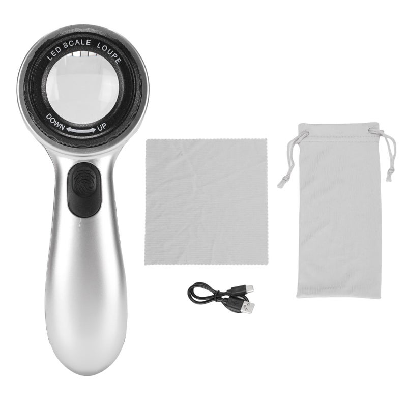 30X Handheld Magnifier LED Lighted Rechargeable Magnifying Glass for Jewelry Calligraphy Inspection 4 Lighting Modes - Image 1