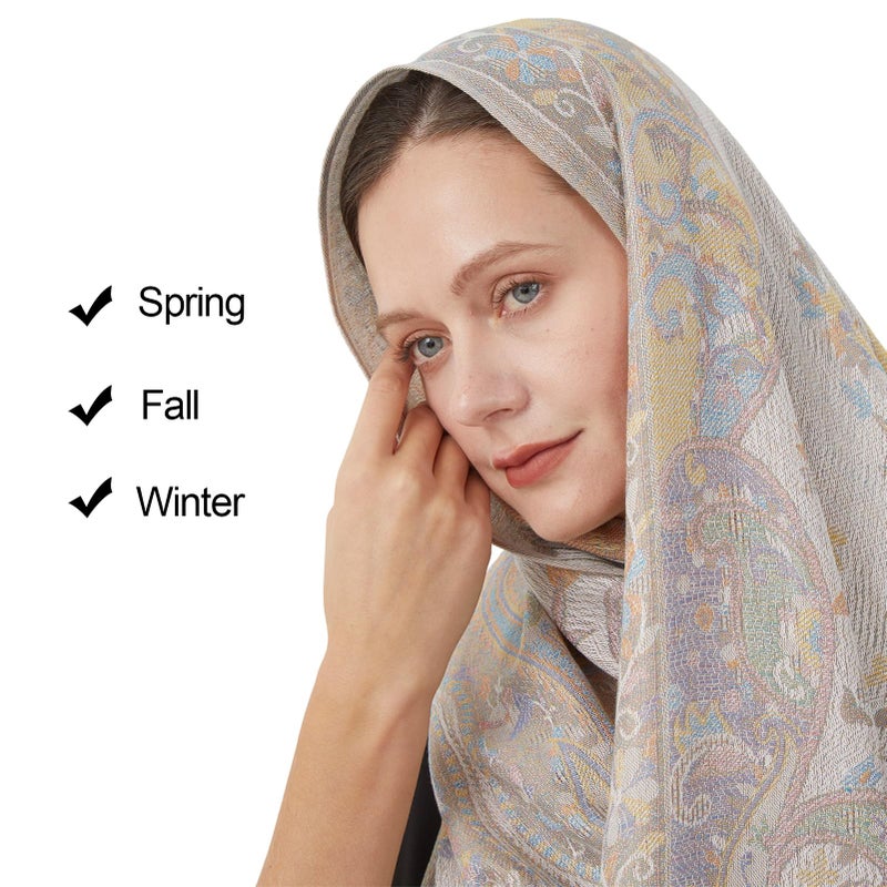 Nonakgado Pashmina Paisley Scarf-Spring Fall Hijab Jacquard Pashminas Wrap Shawl Travel Scarf for Women Wedding(Sy1-White Blue) - Image 5