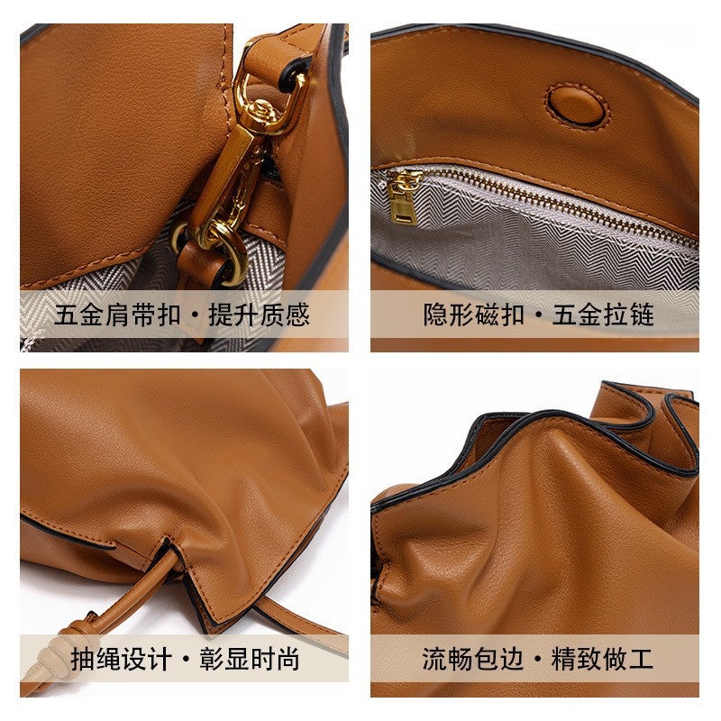 Genuine Leather Women'S Bag, Fashionable Bag, Simple Bucket Bag, Versatile Shoulder Bag, Crossbody Bag, Women'S High-End Bag - Image 4