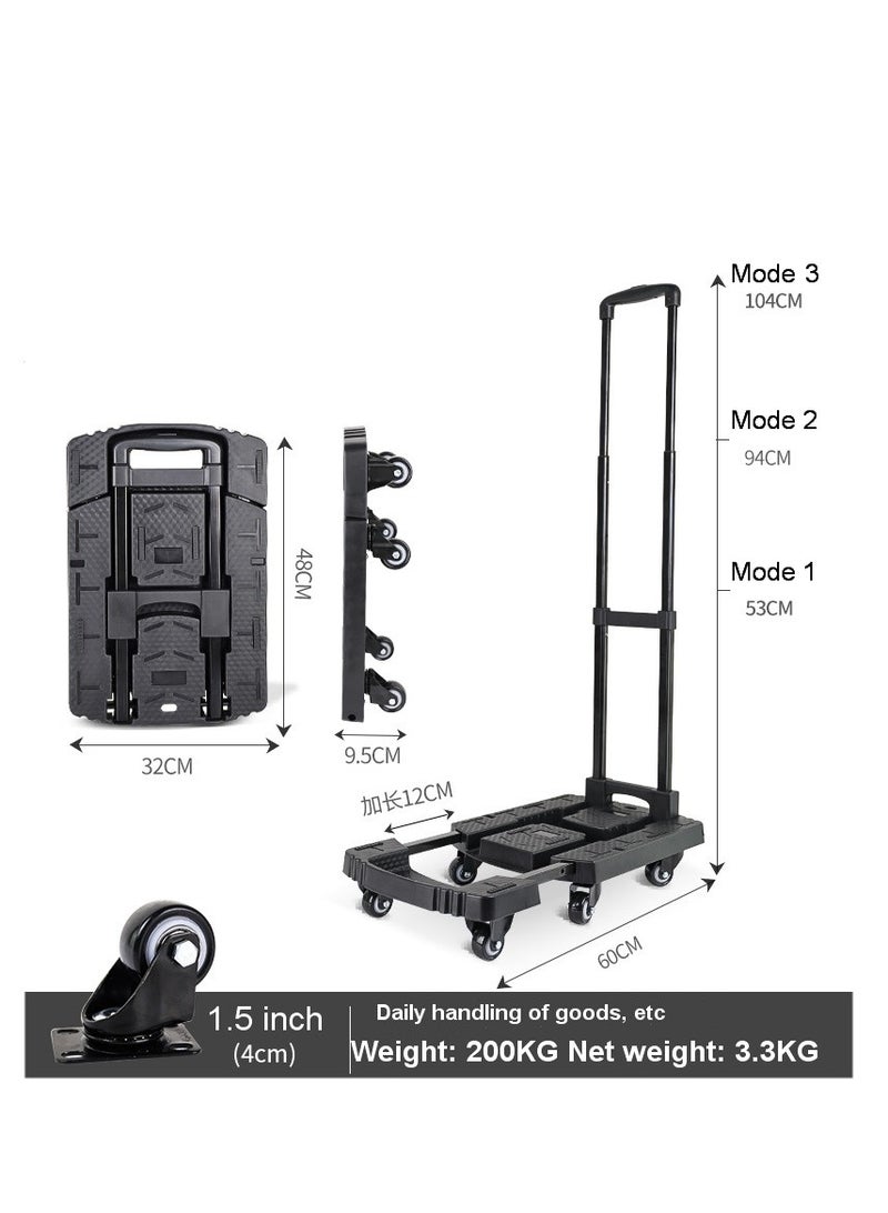 GUDOO شاحنة يدوية قابلة للطي، 6 عجلات 440 رطل عربة أمتعة شديدة التحمل، منصة محمولة عربة أمتعة قابلة للطي للأمتعة والسفر والتحرك والتسوق والاستخدام المكتبي - Image 2