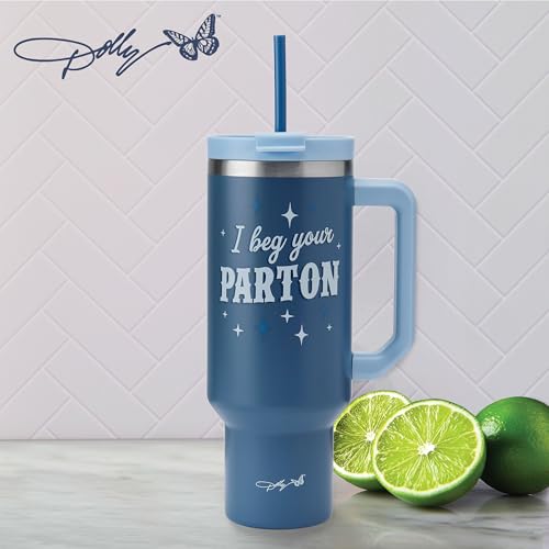 Dolly Parton Tumbler With Handle, Double Wall Vacuum Insulated Stainless Steel With Straw Lid, Cold For Up To 24 Hours Or Hot For Up To 8 Hours, 40 Ounce, Blue - Image 4