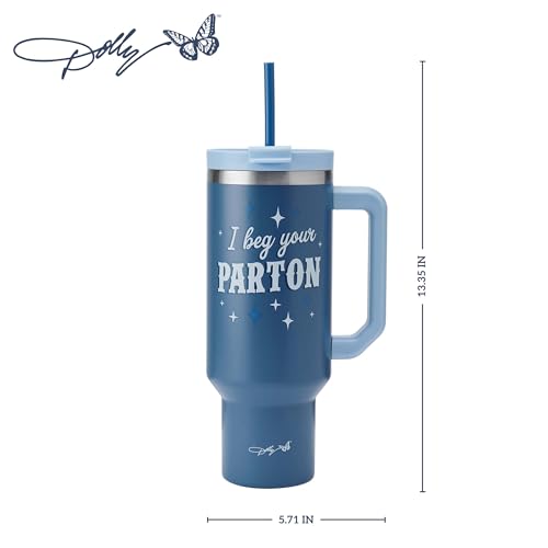 Dolly Parton Tumbler With Handle, Double Wall Vacuum Insulated Stainless Steel With Straw Lid, Cold For Up To 24 Hours Or Hot For Up To 8 Hours, 40 Ounce, Blue - Image 2