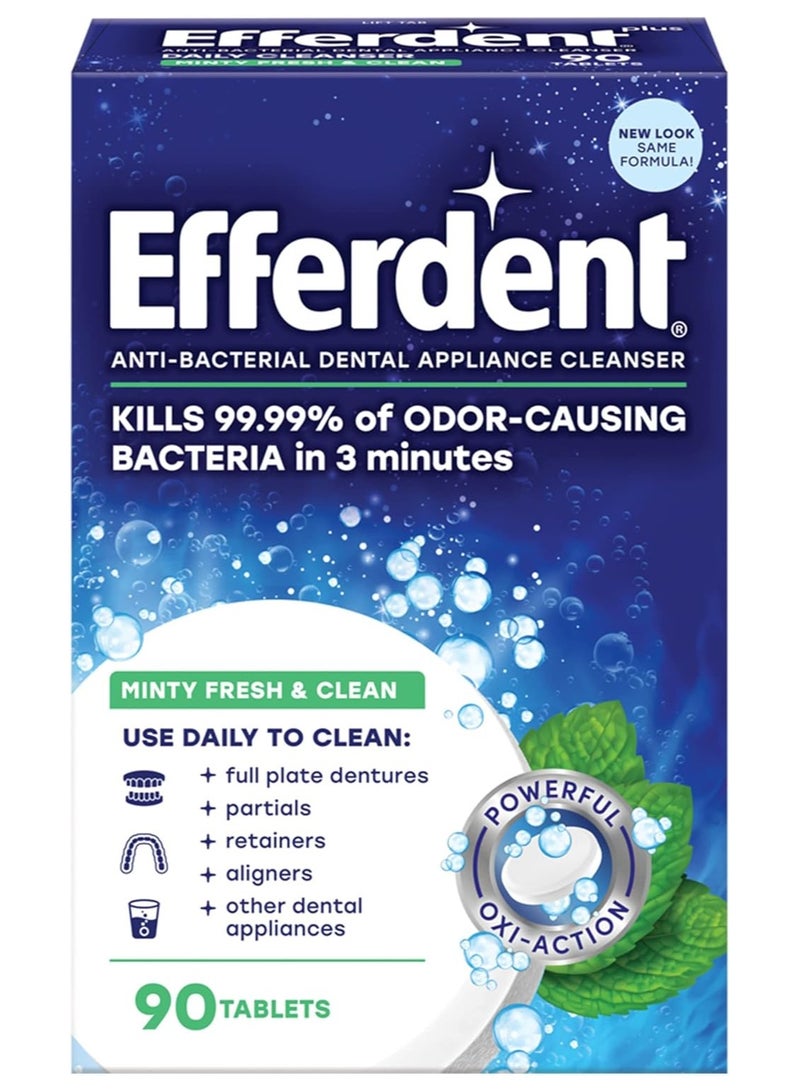 Efferdent Efferdent Retainer Cleaning Tablets, Denture Cleanser Tablets for Dental Appliances, Fresh & Clean, Minty Fresh, 90 Tablets 