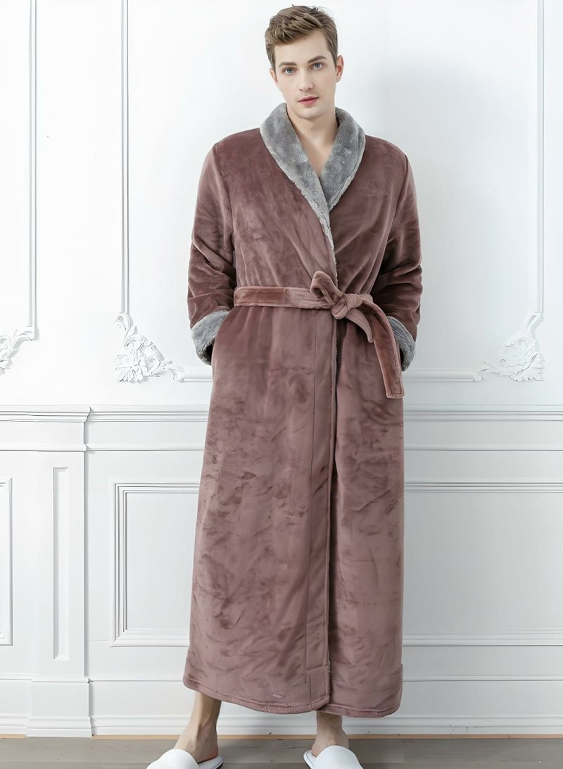 إسكدنيا جنس واحد الشتاء طويل سميكة فستان ليلي فلانيل رداء حمام بيجاما بني - Image 1