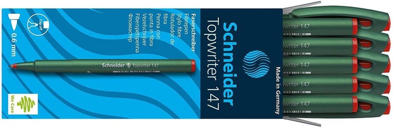Schneider Topwriter 147 Mint Green Barrel Fiber Pen - Red (Pack Of 10)