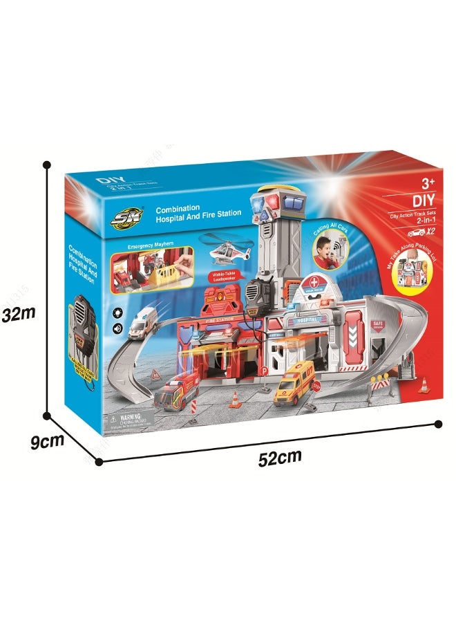Miniso Parking Lot Series 4-Vehicle Set(Fire Truck & Ambulance 2-in-1 Handbag) 
