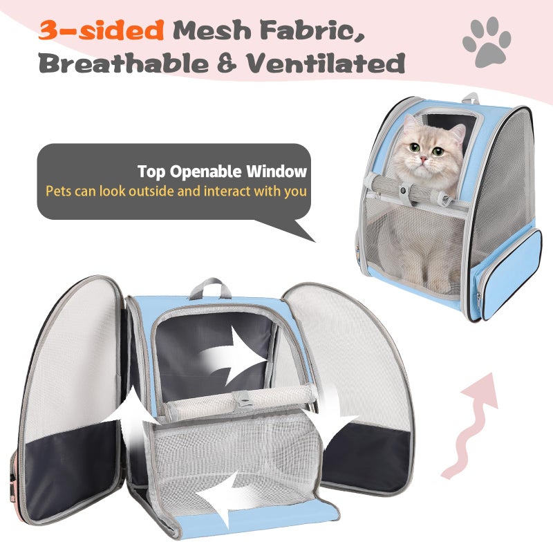Miaoaws Cat Backpack Carrier,Pet Carrier Airline Approved for Small Dog Cat Puppy Kitten Bunny,Ventilated Mesh Design Animal Backpack for Hiking Camping Travel Bag (Blue) - Image 3