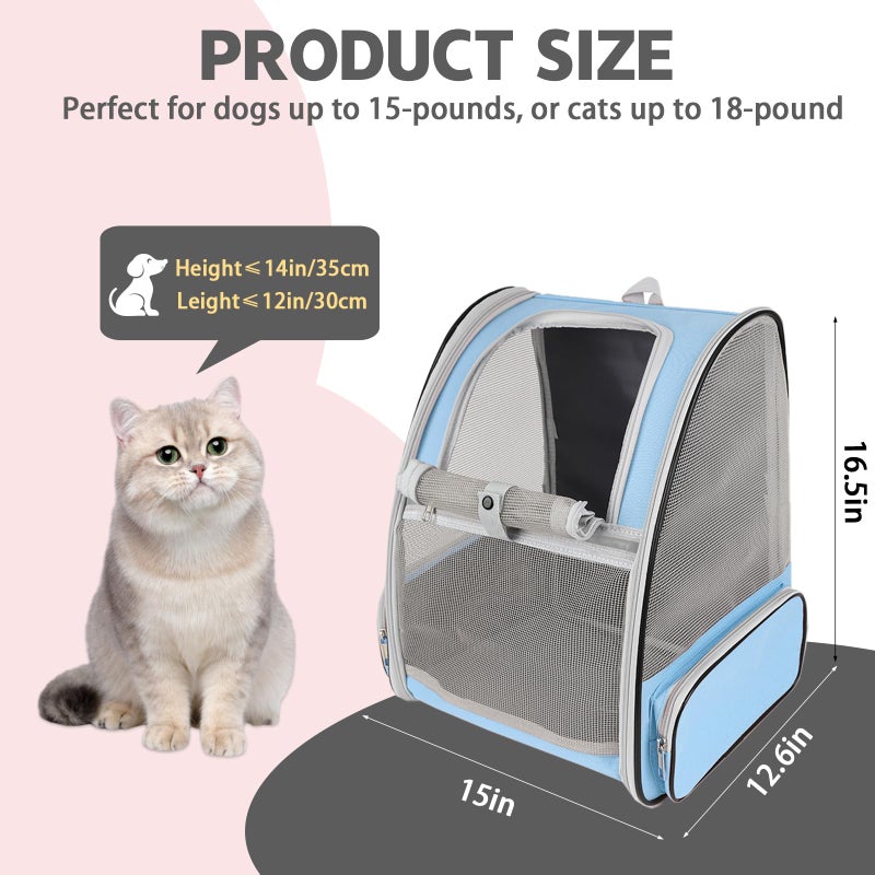 Miaoaws Cat Backpack Carrier,Pet Carrier Airline Approved for Small Dog Cat Puppy Kitten Bunny,Ventilated Mesh Design Animal Backpack for Hiking Camping Travel Bag (Blue) - Image 2