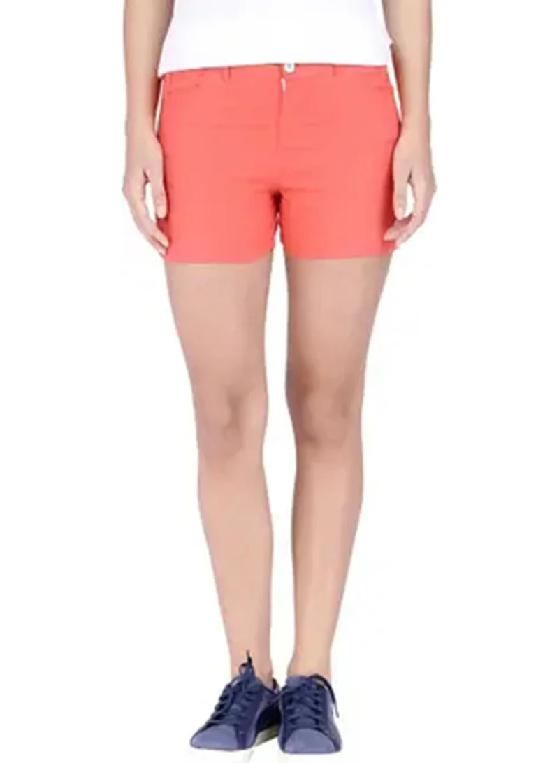 Women's Coral Orange Solid Twill Shorts