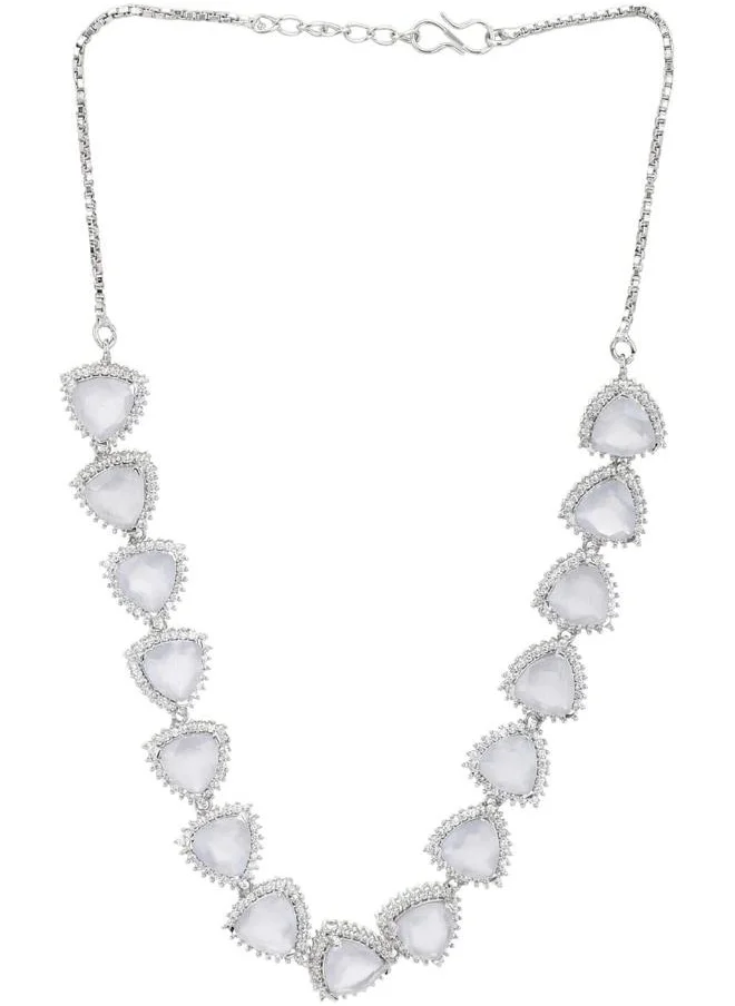 فويلا CZ Silver Plated Pearl Brass Necklace Set with White Stone