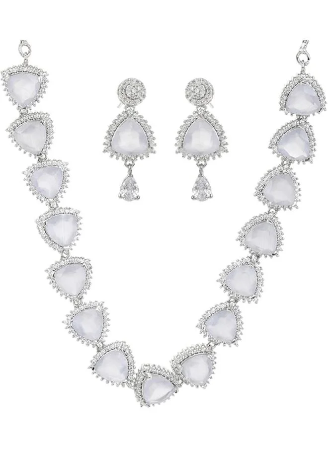 فويلا CZ Silver Plated Pearl Brass Necklace Set with White Stone